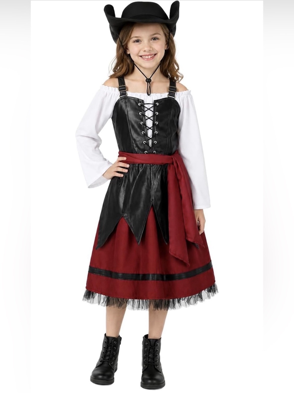 Girls Pirate Captain Costume 4 Piece Set Girls Medium Pirate Costume NWT